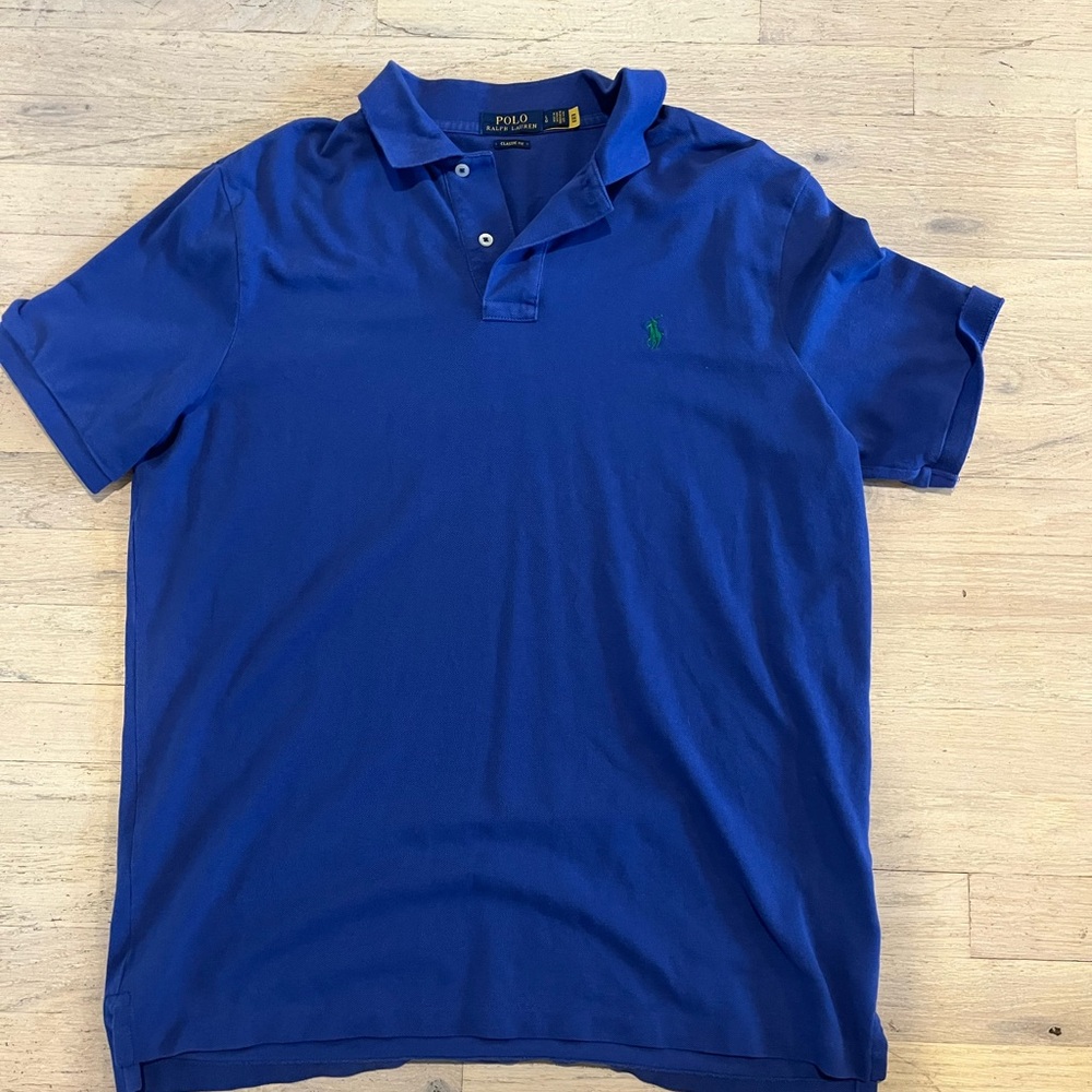 Mens Ralph Lauren Blue Polo Shirt Classic Cotton Blend